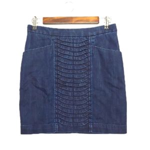 Leifsdottir by Anthropologie Dark Wash Pleated Denim Boho Mini Skirt Size 4